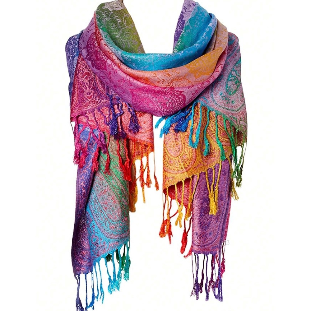 Luxe Colorful Paisley Print Tassel Shawl Blanket Scarf - Picture 2 of 7